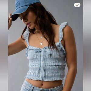 AE Smocked Ruffle Tank Top size L NWT